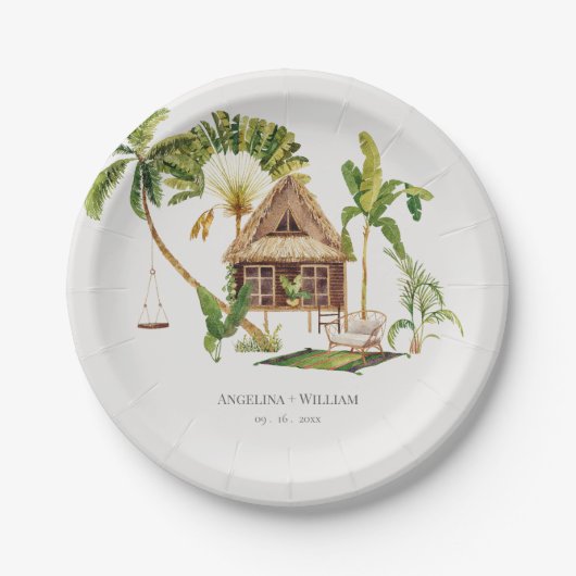 Tropical Palm Tree Wedding Pappteller (Vorderseite)