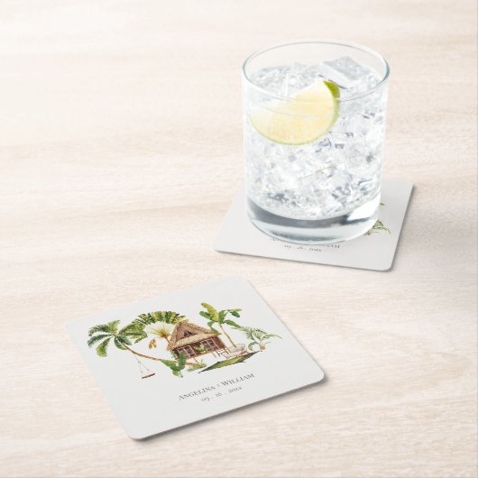 Tropical Palm Tree Wedding Rechteckiger Pappuntersetzer (Vor Ort)