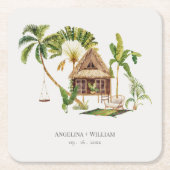 Tropical Palm Tree Wedding Rechteckiger Pappuntersetzer (Vorderseite)