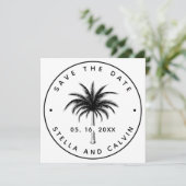 Tropical Palm Tree Wedding Round Foto Save The Date (Stehend Vorderseite)