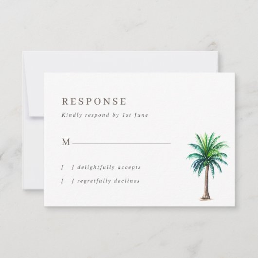 Tropical Palm Tree Wedding RSVP Card Karte (Vorderseite)