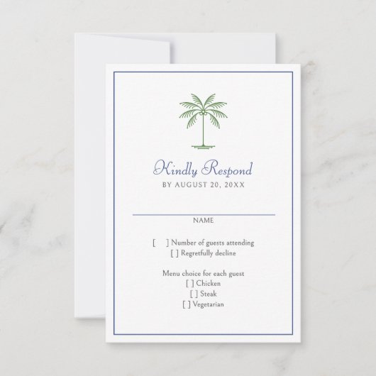 Tropical Palm Tree Wedding RSVP Karte (Vorderseite)