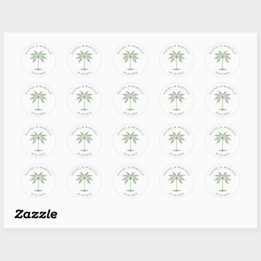 Tropical Palm Tree Wedding Runder Aufkleber (Blatt)