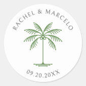 Tropical Palm Tree Wedding Runder Aufkleber (Vorderseite)