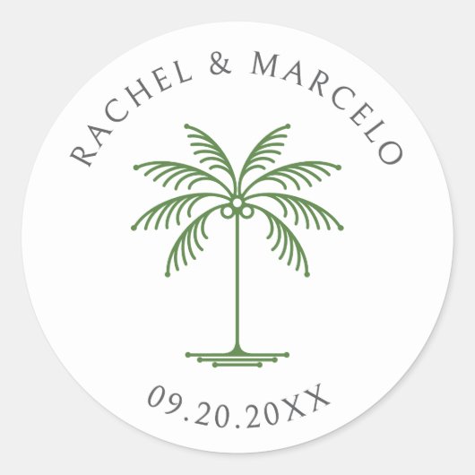 Tropical Palm Tree Wedding Runder Aufkleber (Vorderseite)