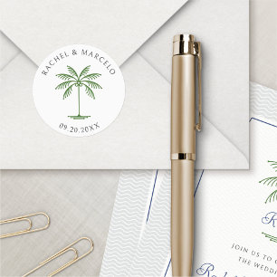 Tropical Palm Tree Wedding Runder Aufkleber