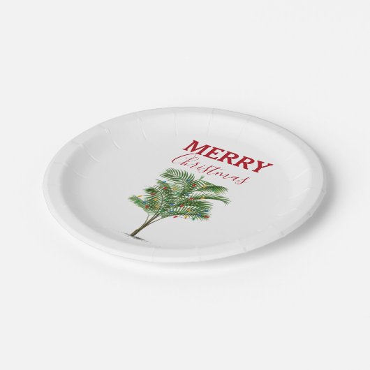 Tropical Palm Tree Weihnachtsbaum Urlaub Pappteller (Schrägansicht)