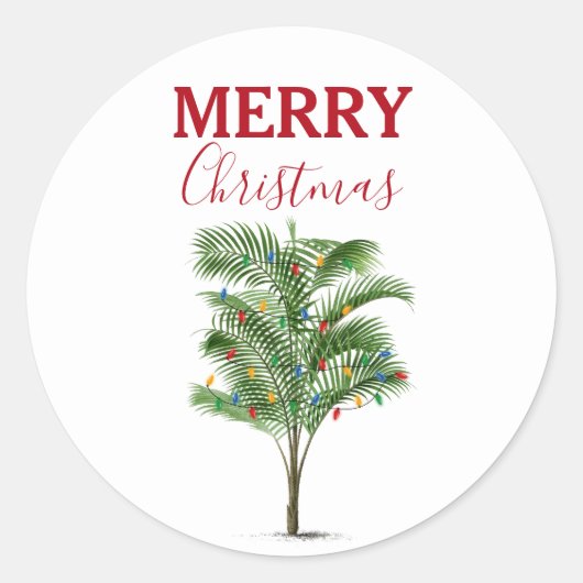 Tropical Palm Tree Weihnachtsbaum Urlaub Runder Aufkleber (Vorderseite)