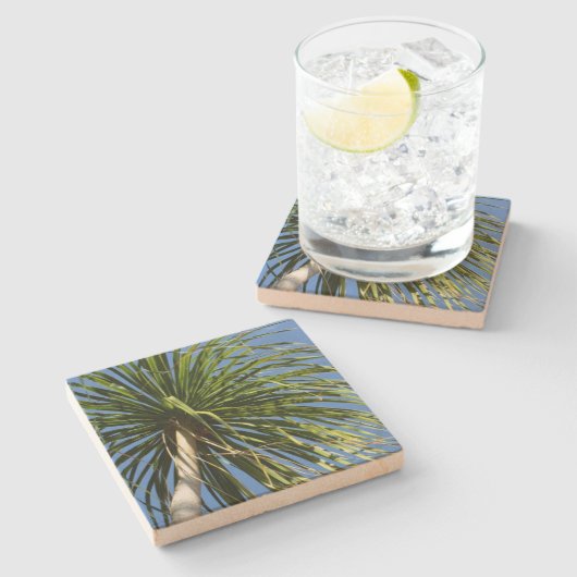 Tropical Palm Tree Windblown Natural Steinuntersetzer (Seitenansicht)