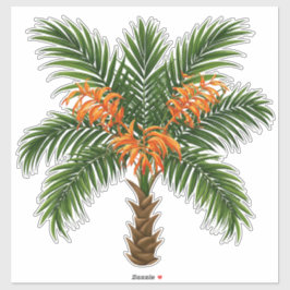Tropical Palm Tree With Bright Orange Flowers Aufkleber
