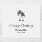 Tropical Palm Trees 30th Birthday Party Elegant Schaumweinetikett (Einzelnes Label)
