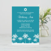 Tropical Palm Trees Aquamarin Bat Mitzvah Einladun Einladung (Stehend Vorderseite)