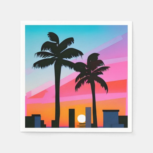 Tropical Palm Trees at Sunset - 80er Art Serviette (Vorderseite)