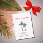 Tropical Palm Trees Beach Frohe Weihnachten<br><div class="desc">Tropical Beach Frohe Weihnachtskarte,  mit einer botanischen Palmen Illustration und Schrift Typografie. Mit anpassbarer Schrift fügen Sie Ihre eigenen Informationen hinzu. Eine festliche Art,  Urlaubswünsche an Freunde und Familie aus den Tropen zu senden.</div>