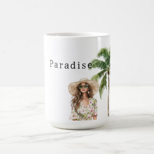 Tropical Palm Trees Beach Girl Kaffeetasse