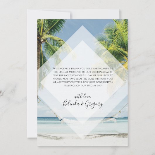 Tropical Palm Trees Beach Hochzeit Danke Karte (Rückseite)