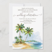 Tropical Palm Trees Beach Hochzeit in Urlaubsort Einladung (Vorderseite)