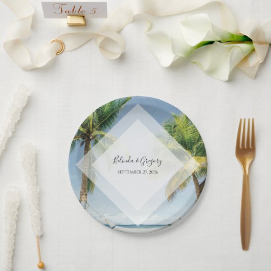 Tropical Palm Trees Beach Hochzeit Pappteller (Hochzeit)