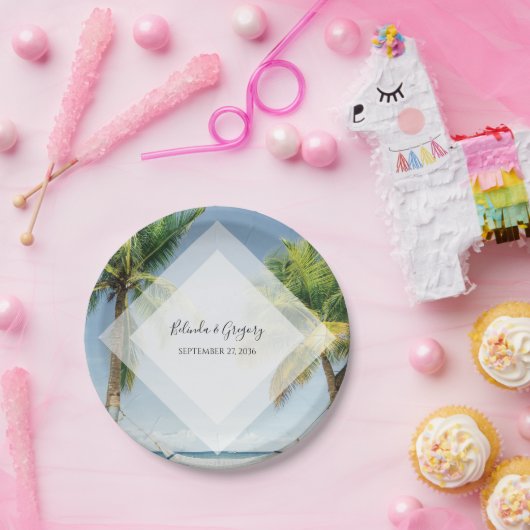 Tropical Palm Trees Beach Hochzeit Pappteller (Party)