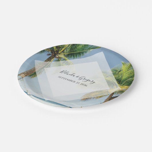 Tropical Palm Trees Beach Hochzeit Pappteller (Schrägansicht)