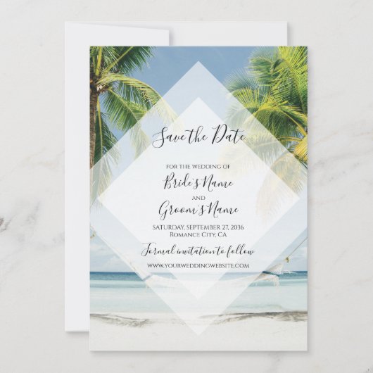 Tropical Palm Trees Beach Hochzeit Save the Date (Vorderseite)
