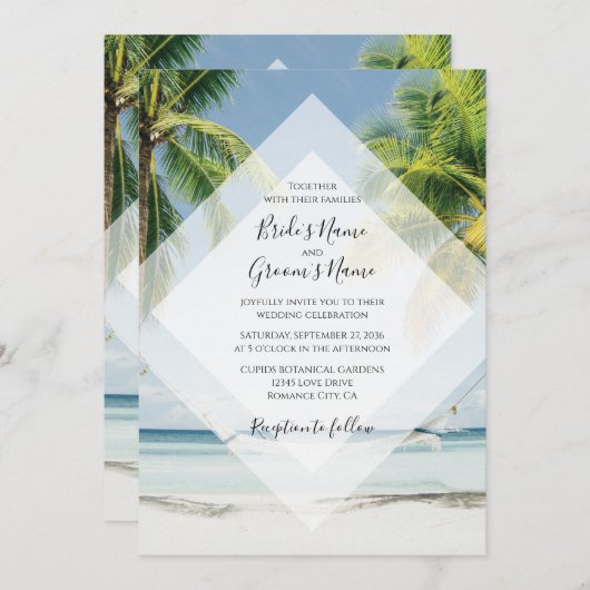 Tropical Palm Trees Beach Hochzeitseinladungen Einladung (Vorne/Hinten)
