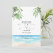 Tropical Palm Trees Beach Hochzeitsfeier Einladung (Stehend Vorderseite)