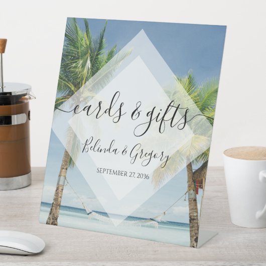Tropical Palm Trees Beach Hochzeitskarten Geschenk Sockelschild (In Situ)
