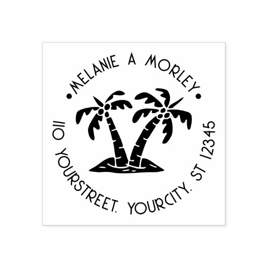 Tropical Palm Trees Beach Round Name Adresse #2 Gummistempel (Prägung)