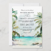 Tropical Palm Trees Beach Scene QR Code Wedding Einladung (Vorderseite)