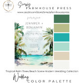 Tropical Palm Trees Beach Szene Moderne Hochzeit Einladung