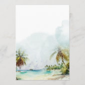 Tropical Palm Trees Beach Szene Moderne Hochzeit Menükarte (Rückseite)