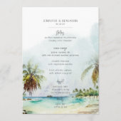 Tropical Palm Trees Beach Szene Moderne Hochzeit Menükarte (Vorderseite)