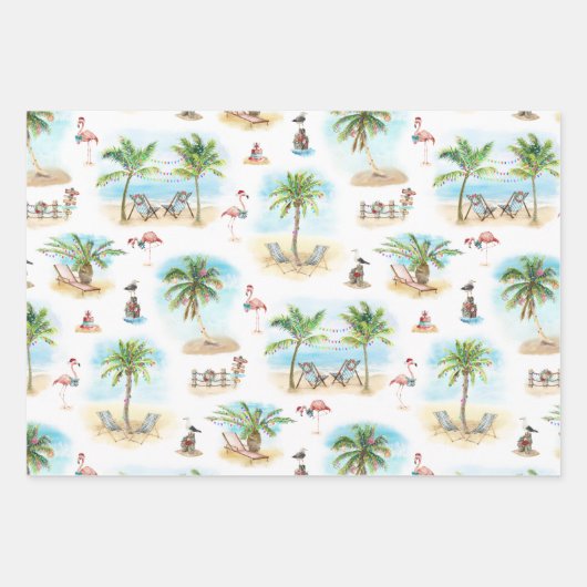 Tropical Palm Trees Beach Weihnachten Geschenkpapier Set (Vorderseite)