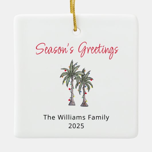 Tropical Palm Trees Beach Weihnachtsbeleuchtung Keramikornament (Vorderseite)