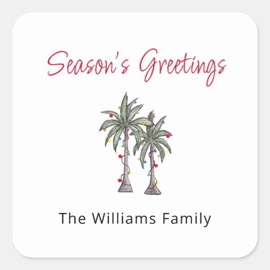 Tropical Palm Trees Beach Weihnachtsvorstellung Quadratischer Aufkleber (Vorderseite)