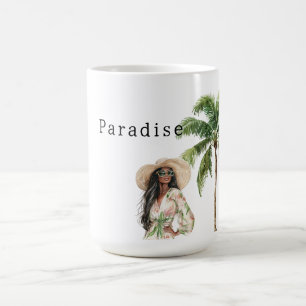 Tropical Palm Trees Beach Woman Kaffeetasse