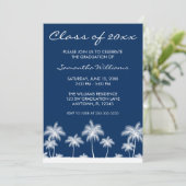 Tropical Palm Trees Blue Graduation Party Einladung (Stehend Vorderseite)