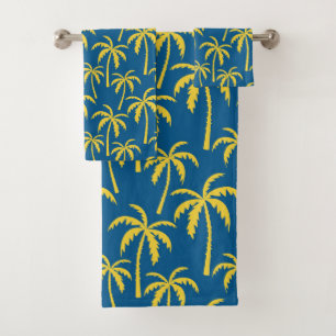 Tropical Palm Trees Blue Yellow Beach Island Badhandtuch Set