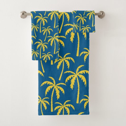 Tropical Palm Trees Blue Yellow Beach Island Badhandtuch Set (Insitu)
