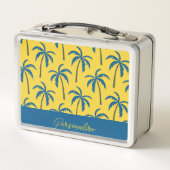 Tropical Palm Trees Blue Yellow Personalisiert Metall Brotdose (Rückseite)