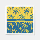 Tropical Palm Trees Blue Yellow Personalisiert Serviette (Vorderseite)