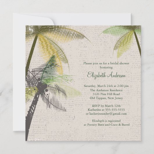 Tropical Palm Trees Bridal Dusche Einladung (Vorderseite)