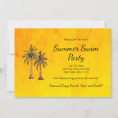 Tropical Palm Trees Bright Gold Summer Swim Party Einladung (Vorderseite)