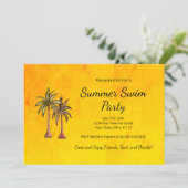 Tropical Palm Trees Bright Gold Summer Swim Party Einladung (Stehend Vorderseite)