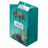 Tropical Palm Trees California Retro Geburtstag Mittlere Geschenktüte (Rückseite Schrägansicht)