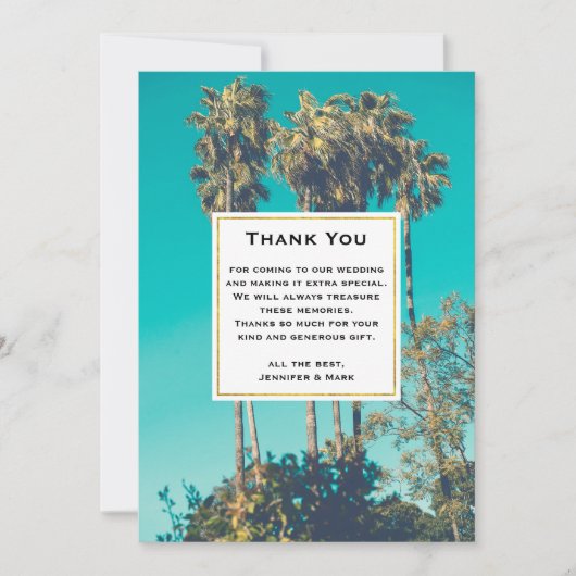 Tropical Palm Trees California Retro Wedding Dankeskarte (Vorderseite)