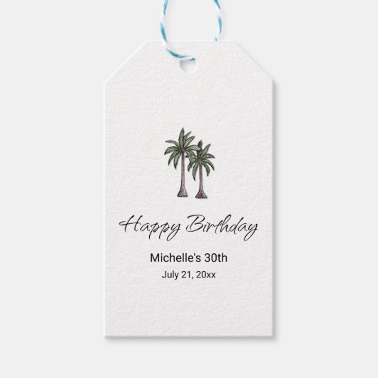 Tropical Palm Trees Elegant 30th Birthday Party Geschenkanhänger (Vorderseite)