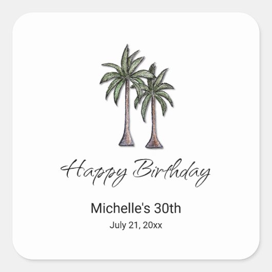 Tropical Palm Trees Elegant 30th Birthday Party Quadratischer Aufkleber (Vorderseite)