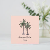 Tropical Palm Trees Elegante Rose Gold Pool Party Einladung (Stehend Vorderseite)